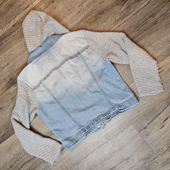 Women's Trucker Jacket Jean Jacket Denim Quilted Jersey Hooded Fitted Size L Jun - Picture 2 of 8